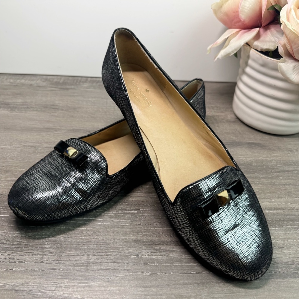 Kate Spade metallic silver flats women’s size 9 EUC